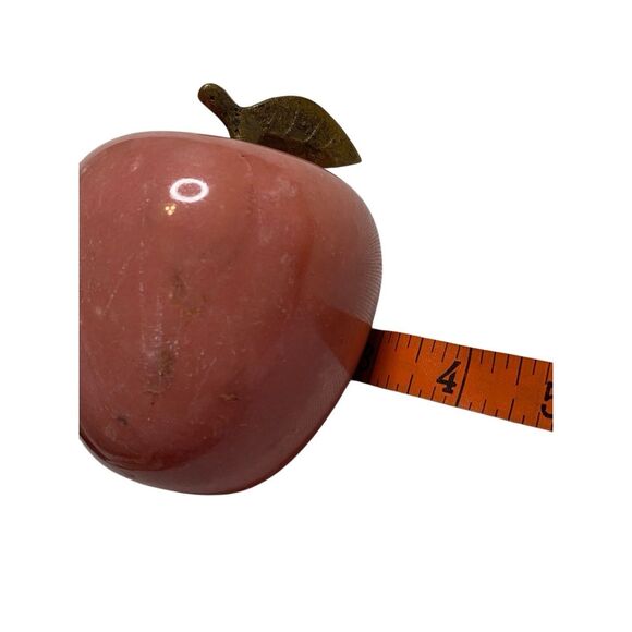 Vintage Apple Paper Weight Brass Alabaster Stone Teacher Office Business Home - Picture 8 of 10